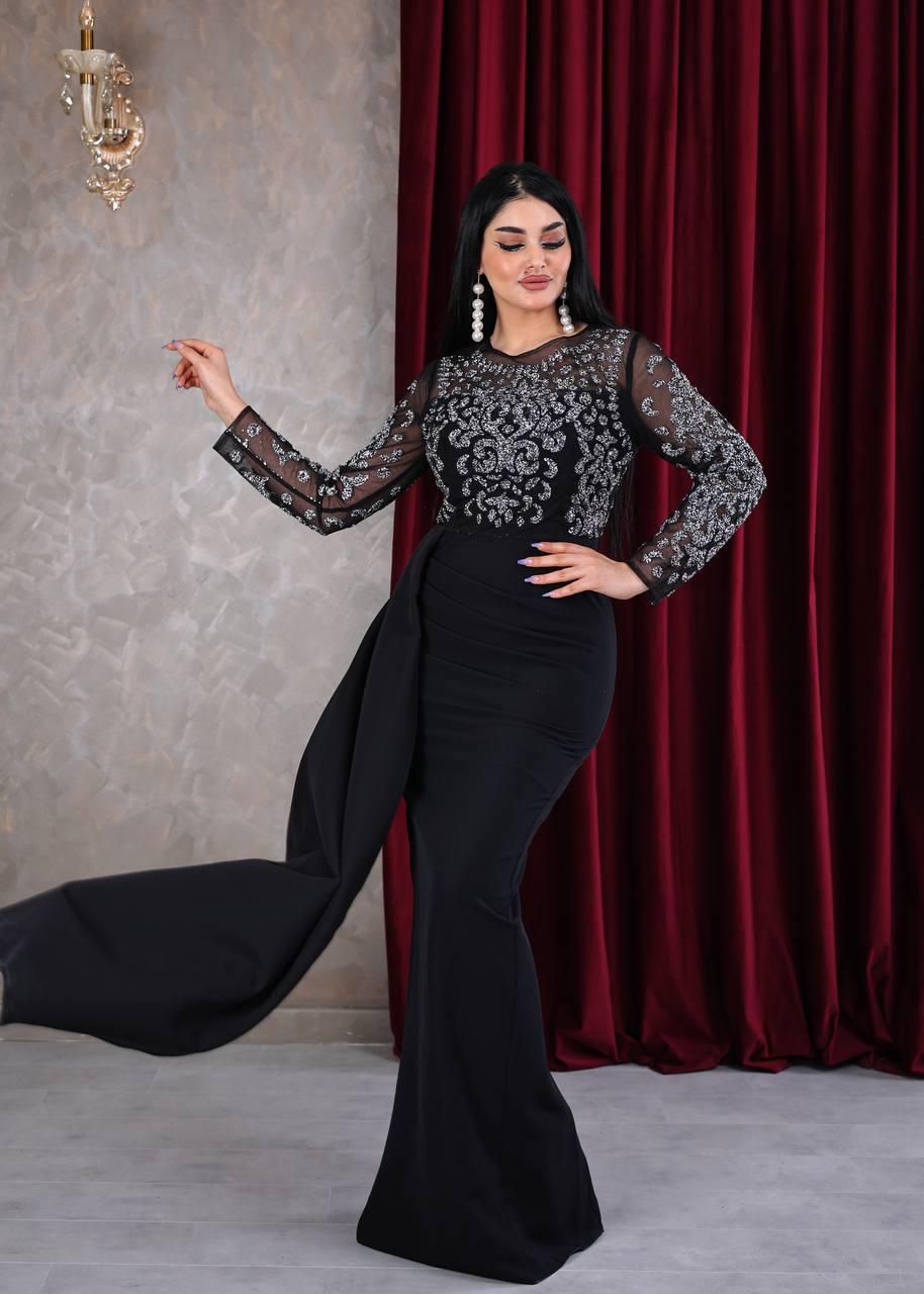 فستان سهرة كريب فتحه جانبية