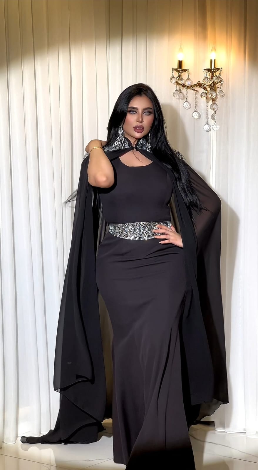 فستان سهرة كريب مع كارديجان شيفون