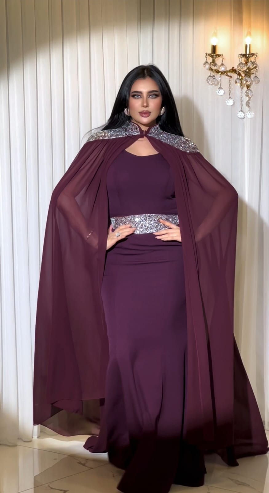 فستان سهرة كريب مع كارديجان شيفون