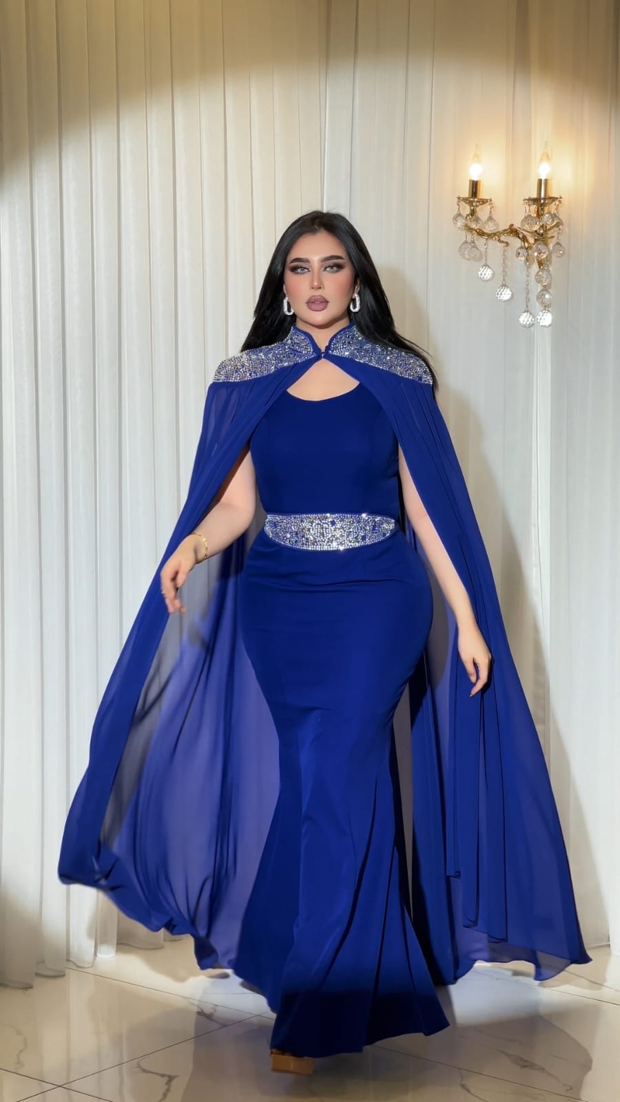 فستان سهرة كريب مع كارديجان شيفون
