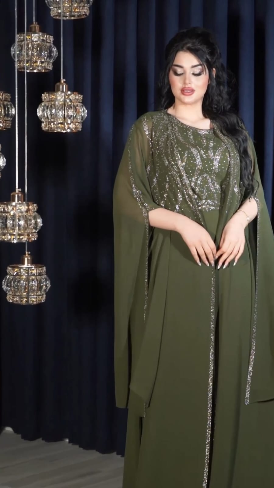 فستان شيفون كريب قطعتين و حزام