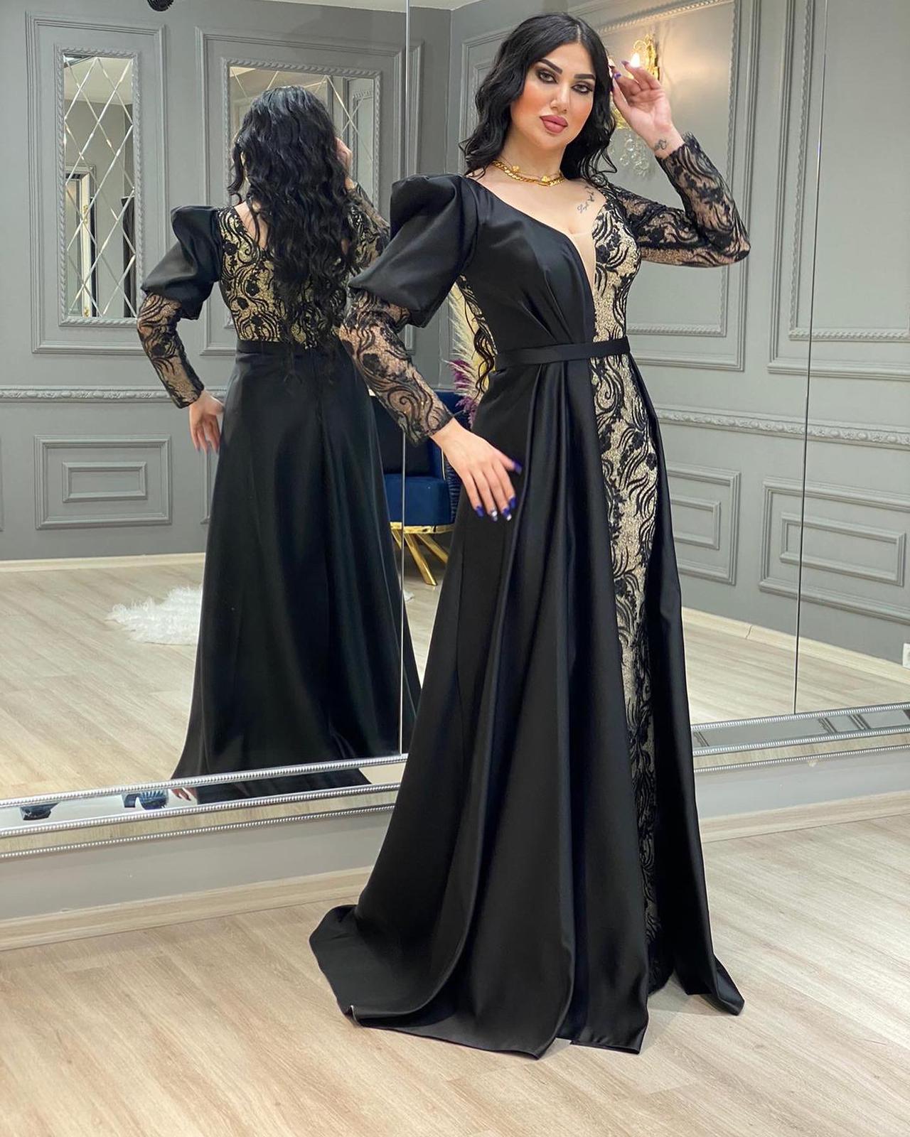 فستان سهرة طويل ستان مع دانتيل